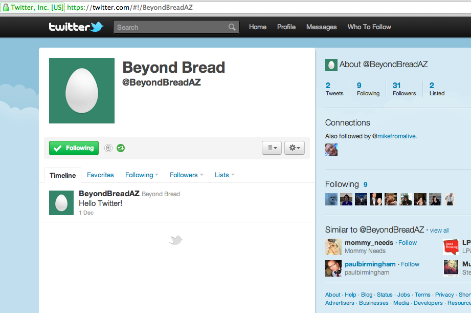 Screenshot of @BeyondBreadAZ on Twitter
