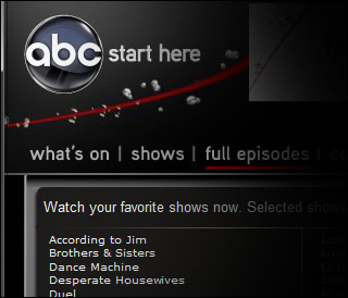 This is a screenshot of abc's Web site -- Full episodes are available online for viewers.