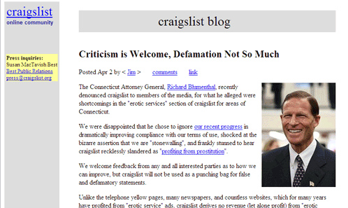Craigslist's New Blog